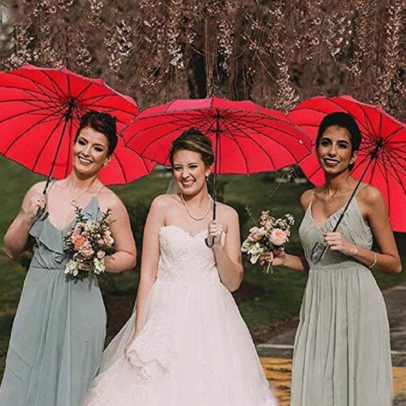 Candy red black parasol umbrella retro dollbaby goth punk whimsical sun rain new - Picture 2 of 2